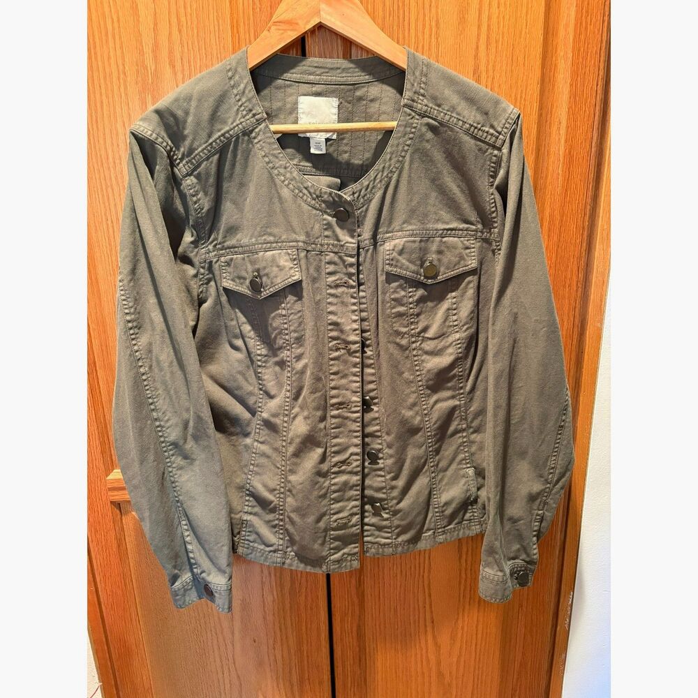 Sejour women's 16W olive green 100% cotton jacket with metal buttons & pockets